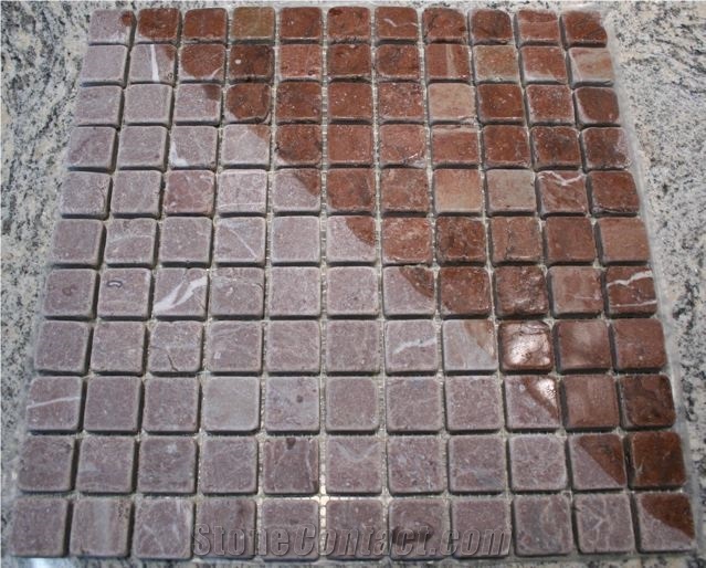 Rosso Alicante Marble Tumbled Square Mosaic Tiles