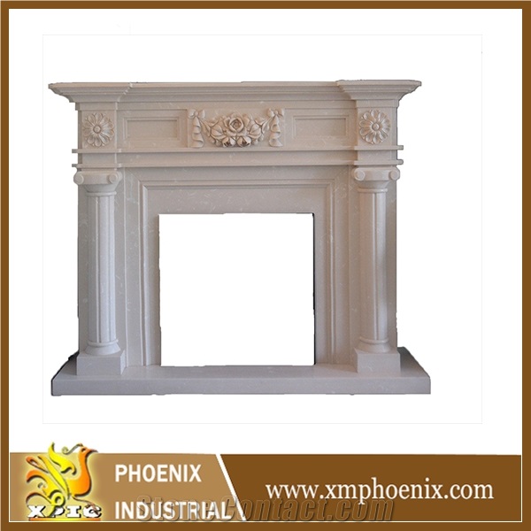 Marble Fireplace Mantel, Beige Marble Fireplace Mantel