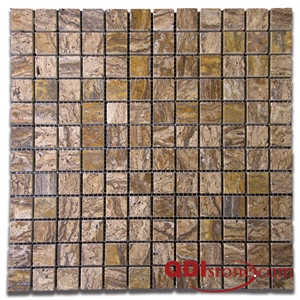 Alpine Travertine Polished Mosaic, Noce Walnut Brown Travertine Polished Mosaic
