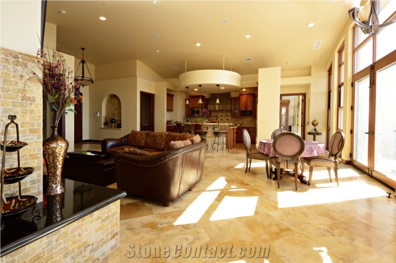 Antique Gold Light Travertine Honed and Filled Floor Tile