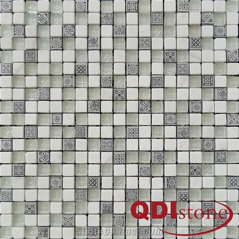 White Marble with Glass Mix Mosaic