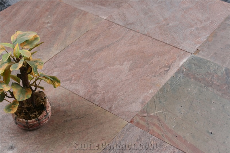 Copper Quartzite Polished Tiles & Slabs, India Red Quartzite Floor Covering Tiles, Walling Tiles
