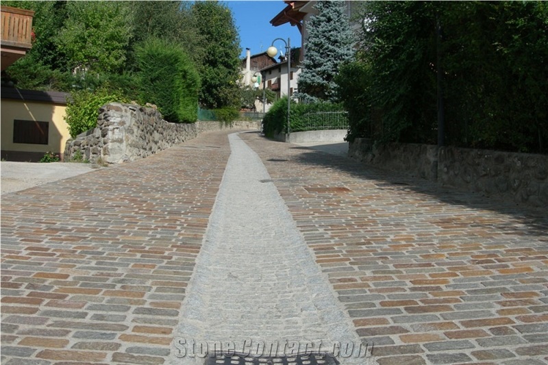Porfido Trentino Granite Cube Stone, Brown Granite Cube Stone