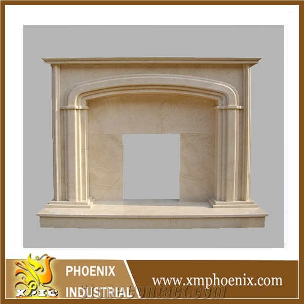 Modern White Marble Fireplace Mantel, Beige Marble Fireplace Mantel