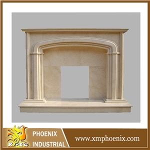 Modern White Marble Fireplace Mantel, Beige Marble Fireplace Mantel