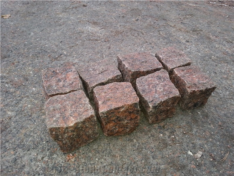 Red Granite Cube Stone