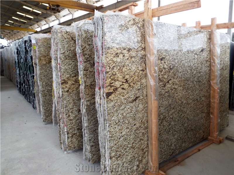 Amarelo Giallo Vitoria Granite Slabs, Yellow Granite Slabs Brazil