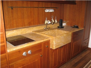 Travertino Sardo Giallo Countertop with Solid Sink
