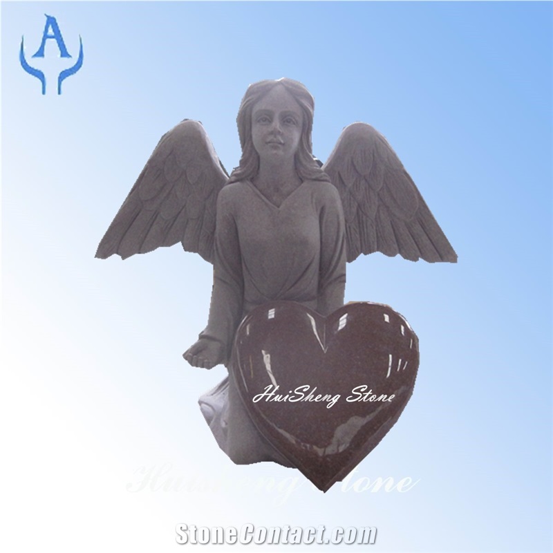 Multicolor Red Angel Heat-Shaped Headstone Tombstone Monument, Red Granite Monuments
