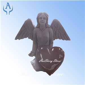 Multicolor Red Angel Heat-Shaped Headstone Tombstone Monument, Red Granite Monuments