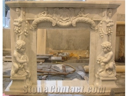 Beige Marble Fireplace Mantel, Yellow Marble Fireplace Mantel