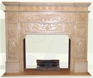 Flower Carved Style Marble Fireplace Design, Stone Fireplace-9 Yellow Marble Fireplace Design Flower Carved Style Marble Fireplace Design, Stone Fireplace-9 Yellow Marble Fireplace Design