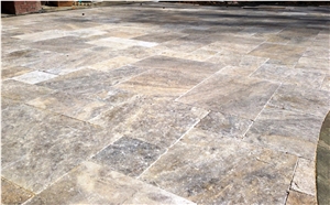 Silver Select Travertine French Pattern Pavers - Tumbled Finish, Silver Select Pavers Grey Travertine
