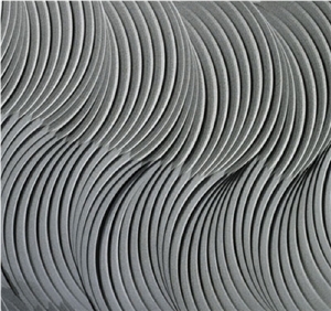 Natural Stone 3d Crine Artistic Sculptural Wall Tile, Black Basalt Wall