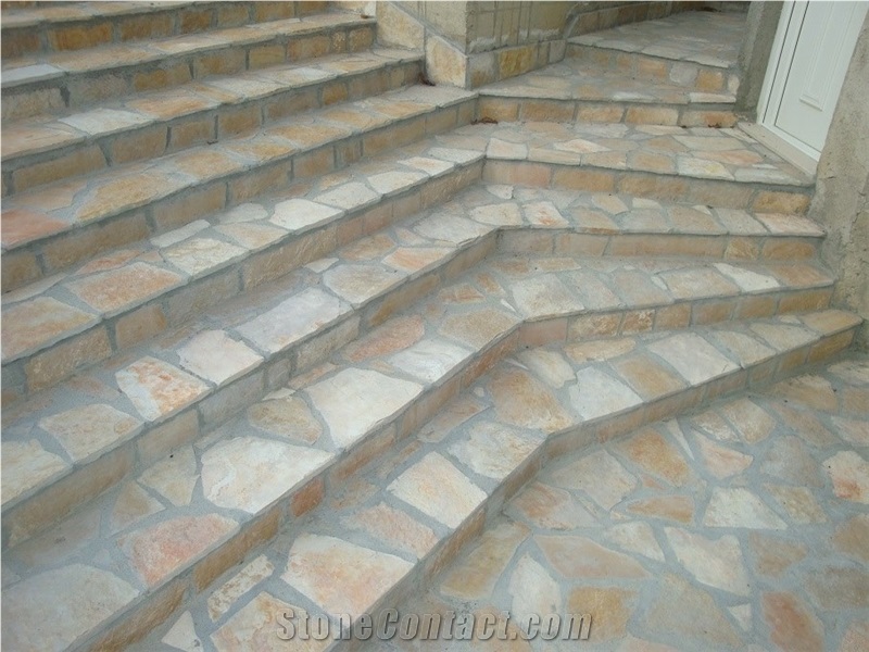 Exterior Stone, Beige Stairs & Steps