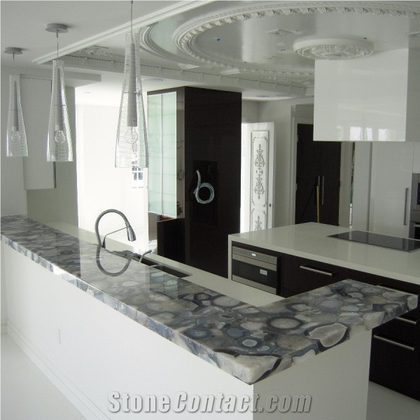 Blue Agate Semiprecious Stone Countertop