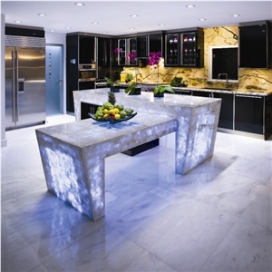 White Quartz Equilibrium Semiprecious Stone Countertop