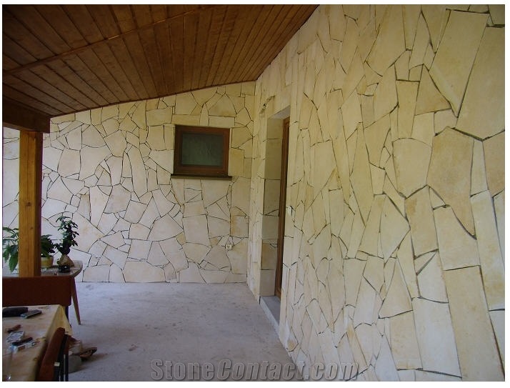 Croatian Yellow Limestone Irregular Wall Stone, Giallo Dalmatia Yellow Limestone