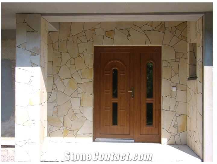 Croatian Yellow Limestone Irregular Wall Stone, Giallo Dalmatia Yellow Limestone