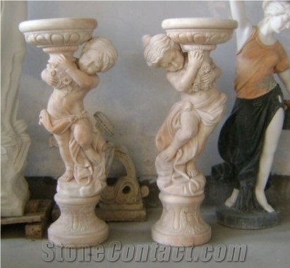 Beige Marble Planters/Flowerpots, Hand Carved Marble Planters Custom
