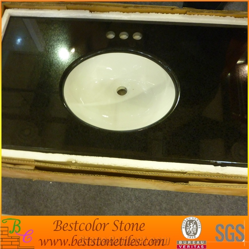 Absolute Black Vanitytop, Shanxi Black Granite Top with Undermounted Ceramic Sink, Absolute Black Granite Bath Tops