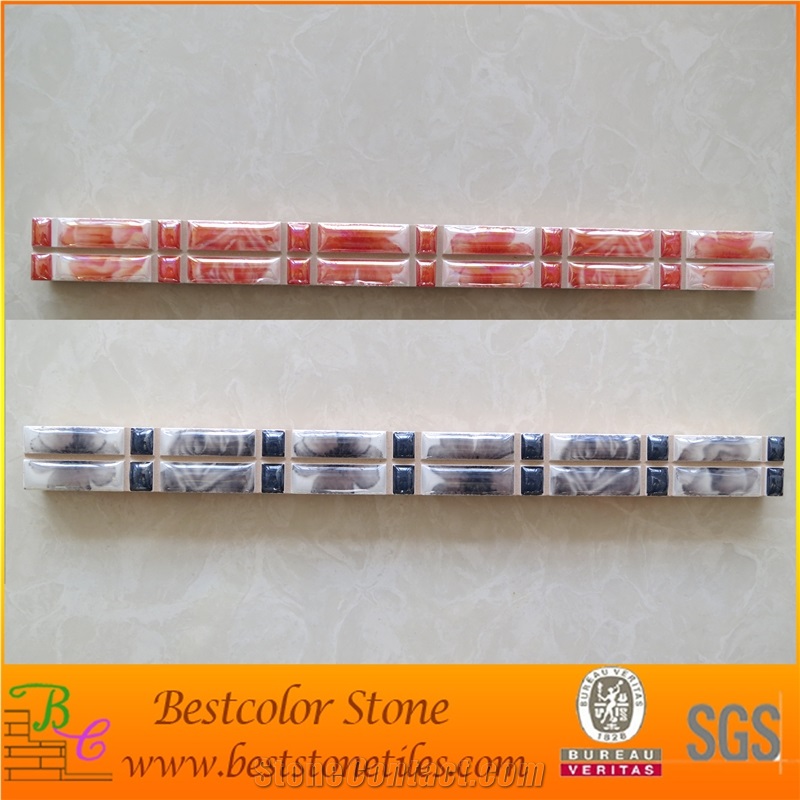 Glass Listello Border Tiles, Grooved Ceramic Tile Trimming 2x30cm