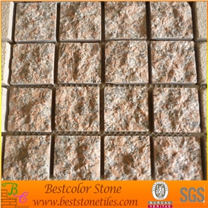 Maple Red Granite Cobble Stone, Paving Stone on Mesh as Paver Maple Red Granite Cobble Stone, Paving Stone on Mesh as Paver