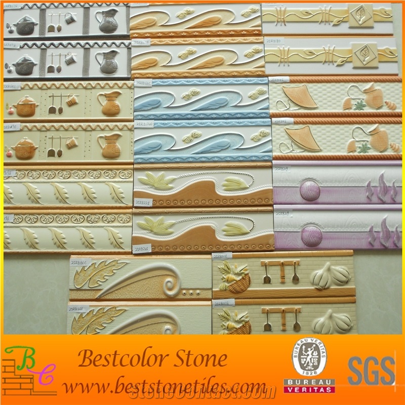 Relief Ceramic Border Tile, Rustic Ceramic Listello Tiles