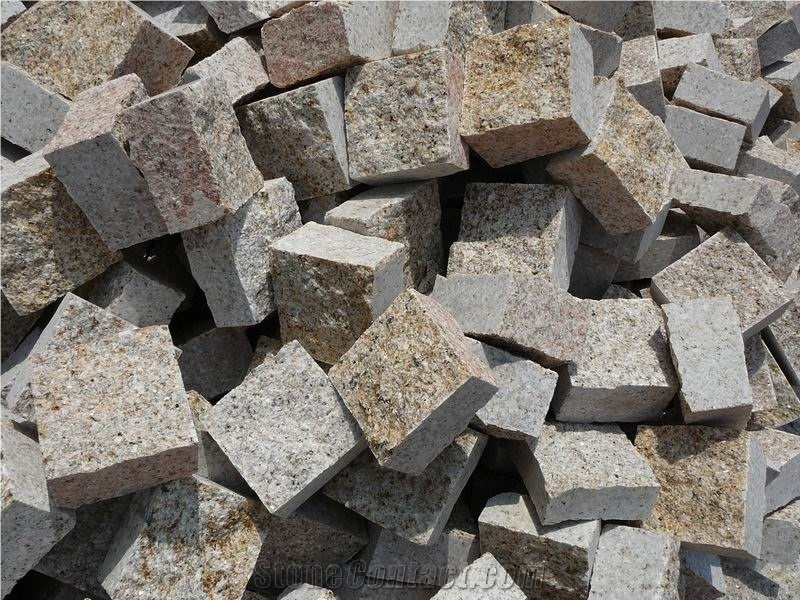 G350 Yellow Granite Cobble Stone, Cube Stone
