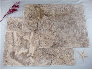 Silver Travertine Brushed and Chiseled Pattern Tiles