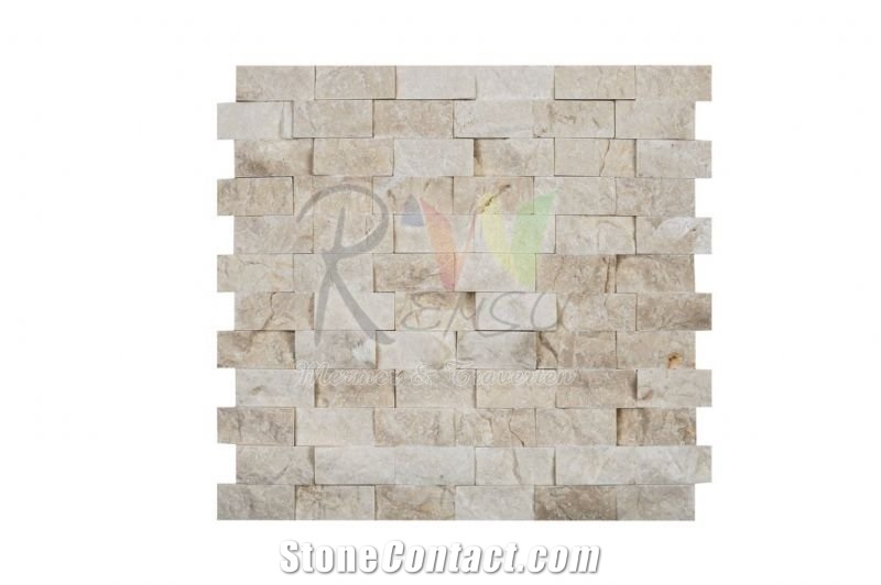 Bottocuno Split Face, Beige Travertine, Denizli Beige Travertine Mosaic