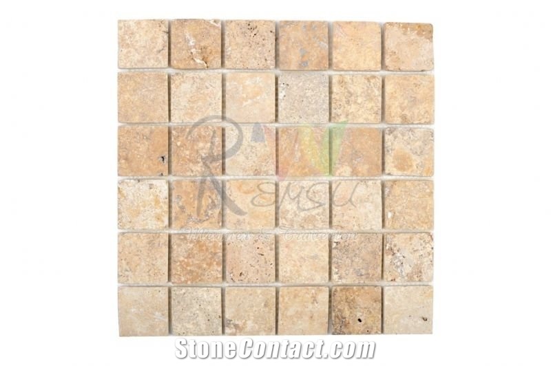 Gold Tumbled Mosaic, Gold Travertine Tumbled Mosaic