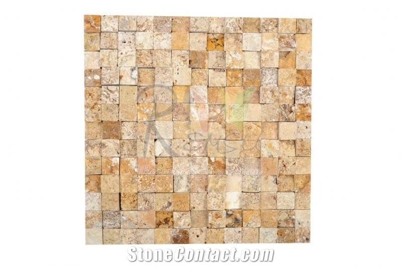 Travertine Gold Split Face Mosaic, Yellow Travertine Split Face Mosaic