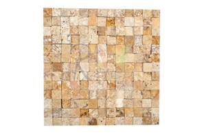 Travertine Gold Split Face Mosaic, Yellow Travertine Split Face Mosaic