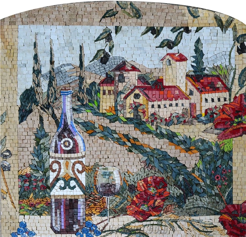 Wine Bottle Overlooking the Village Kitchen Mosaic