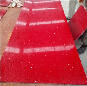 Quartz Stone Tile- Red with Mirrors Quartz Stone Tile- Red with Mirrors