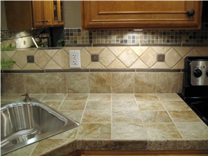 Travertine Kitchen Backsplah, Beige Travertine Kitchen Design