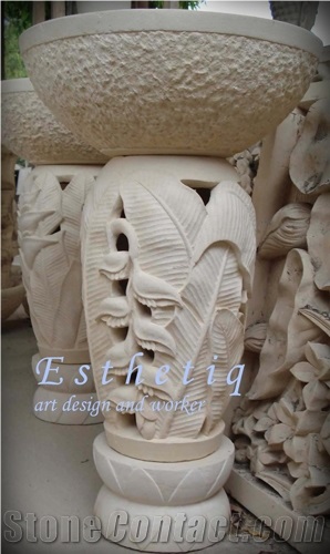 Stand and Lamp, Beige Sandstone Lamps