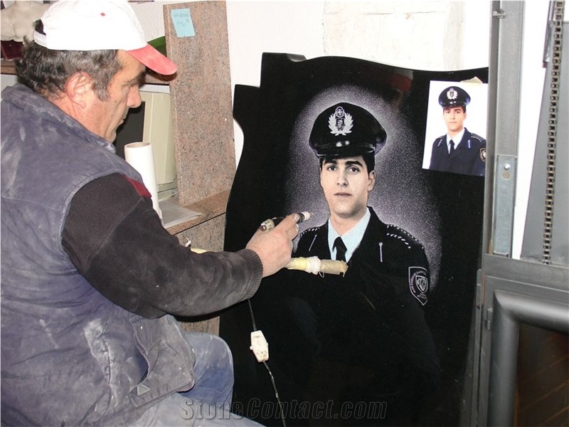 Laser Etched Portrait on Granite Monuments, Absolute Black Granite Monuments