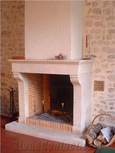 Carved Richemont Blanc Limestone Fireplace