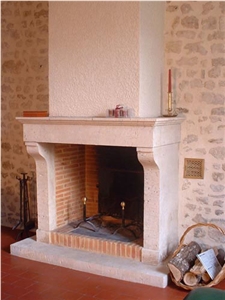Carved Richemont Blanc Limestone Fireplace