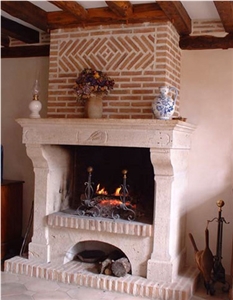 Handcarved Fireplaces, Beauharnais Beige Limestone Fireplaces