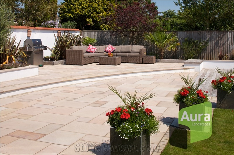 Patio Designs and Installation, Beige Sandstone Patio