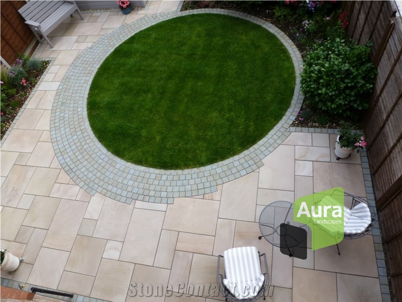 Patio Designs and Installation, Beige Sandstone Patio