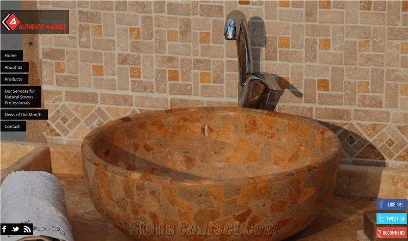 Mosaic Vessel Basin, Tumbled Classic Travertine Backsplash