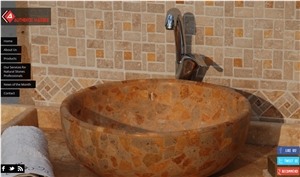 Mosaic Vessel Basin, Tumbled Classic Travertine Backsplash