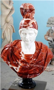Classic Red Stone Head Bust Statue, Red Marble Statues
