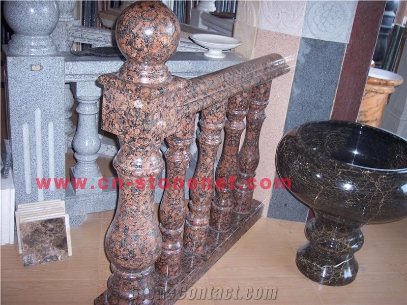 Red Natural Stone Baluster Baltic Brown Granite Balcony Baluster Railings