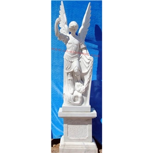Stone Carved Garden Angel Sculpture, White Marble Sculptures