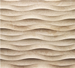 3d Stone Wall Tile Wavy Pattern, Beige Limestone Wall